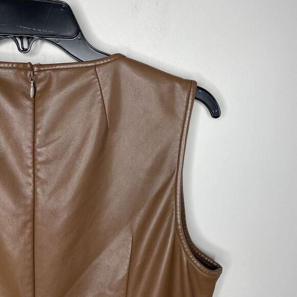TOCCIN Dress Womens 12 Brown Faux Leather Sleeveless Mini Joan Wrap-Belt - Picture 6 of 10